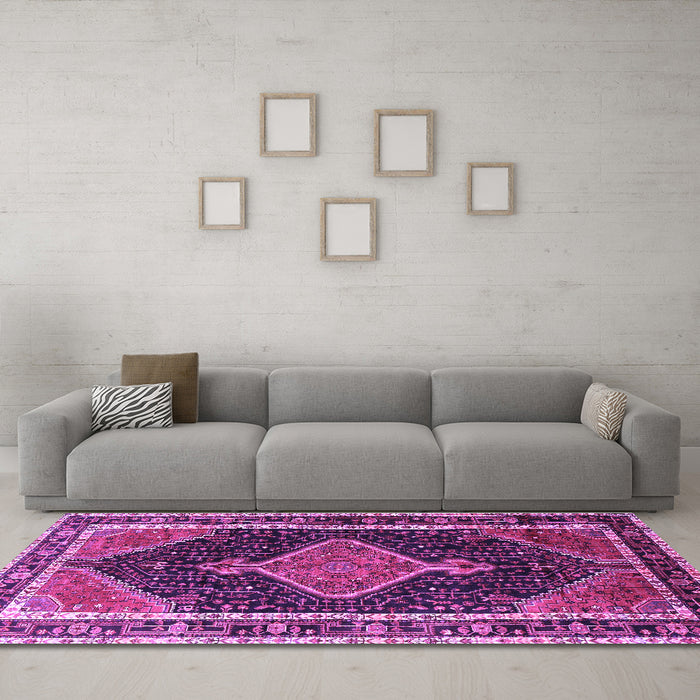 Machine Washable Persian Purple Traditional Area Rugs in a Living Room, wshtr1358pur