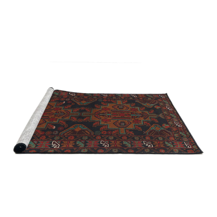 Sideview of Machine Washable Traditional Dark Brown Rug, wshtr1359