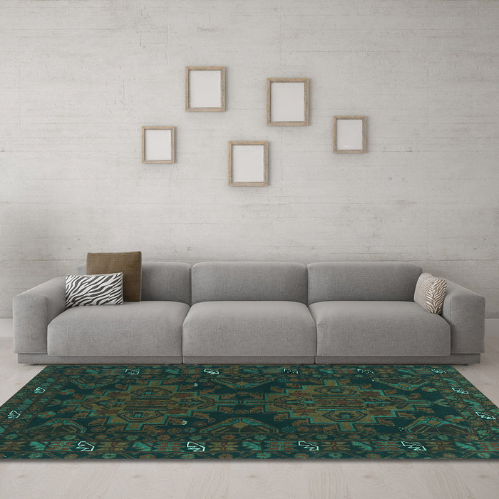 Machine Washable Persian Turquoise Traditional Area Rugs in a Living Room,, wshtr1359turq