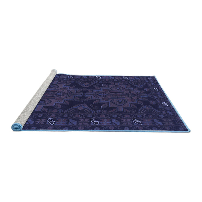 Sideview of Machine Washable Persian Blue Traditional Rug, wshtr1359blu