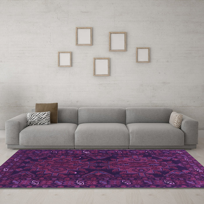 Machine Washable Persian Purple Traditional Area Rugs in a Living Room, wshtr1359pur