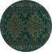 Round Machine Washable Persian Turquoise Traditional Area Rugs, wshtr1359turq