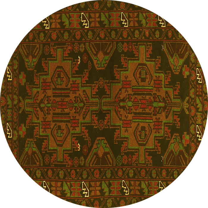 Round Persian Yellow Traditional Rug, tr1359yw