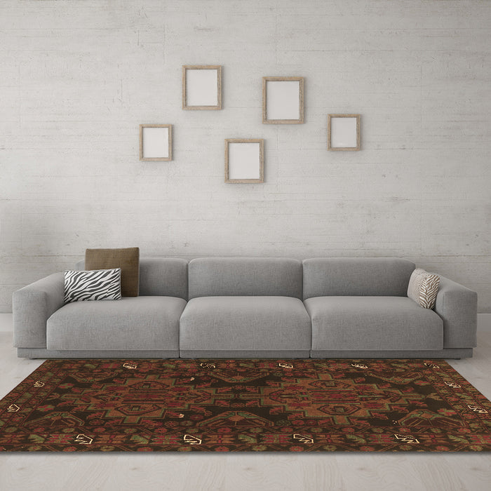 Machine Washable Persian Brown Traditional Rug in a Living Room,, wshtr1359brn