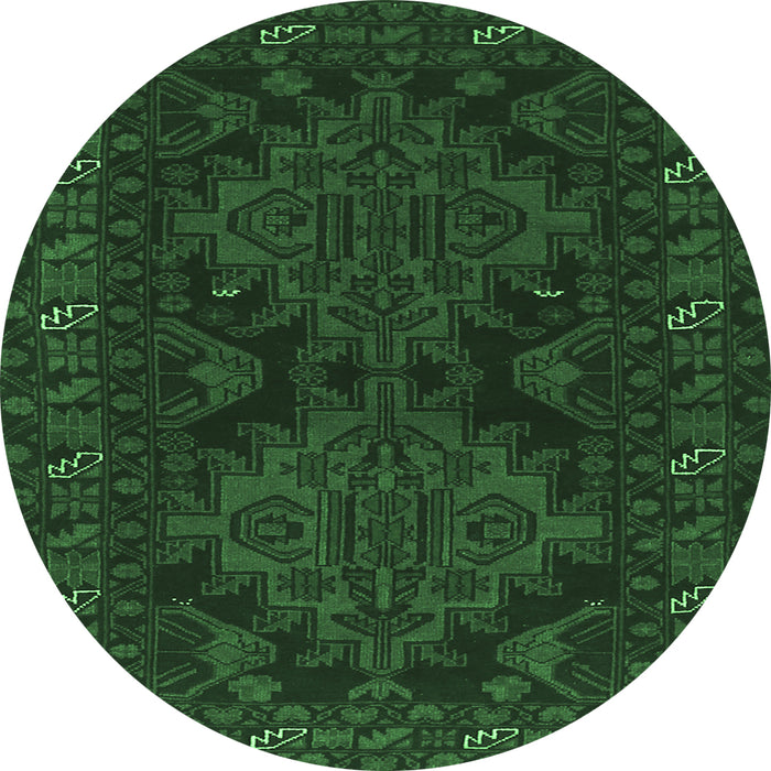 Round Persian Emerald Green Traditional Rug, tr1359emgrn