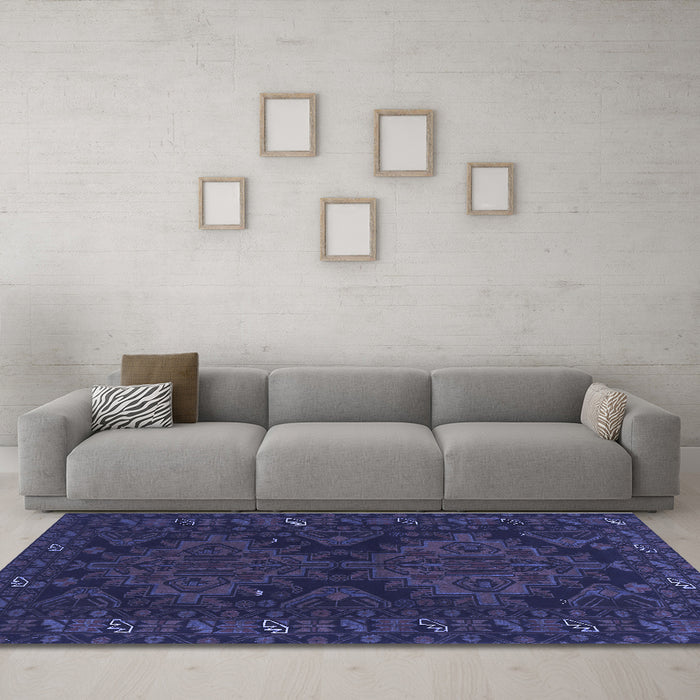Machine Washable Persian Blue Traditional Rug in a Living Room, wshtr1359blu