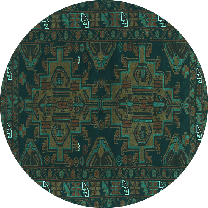 Round Persian Turquoise Traditional Rug, tr1359turq