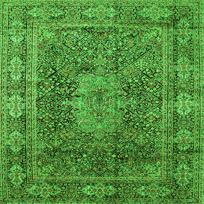 Round Machine Washable Medallion Green Traditional Area Rugs, wshtr135grn