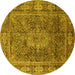 Round Machine Washable Medallion Yellow Traditional Rug, wshtr135yw