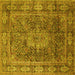 Square Machine Washable Medallion Yellow Traditional Rug, wshtr135yw