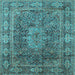 Square Machine Washable Medallion Light Blue Traditional Rug, wshtr135lblu