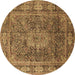 Round Machine Washable Medallion Brown Traditional Rug, wshtr135brn