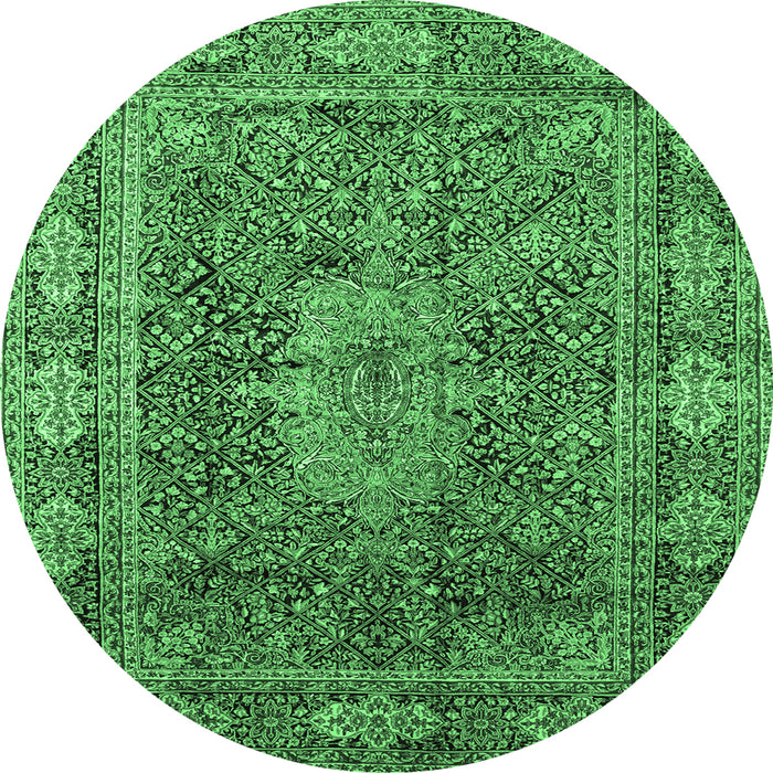 Round Machine Washable Medallion Emerald Green Traditional Area Rugs, wshtr135emgrn