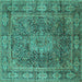 Square Medallion Turquoise Traditional Rug, tr135turq