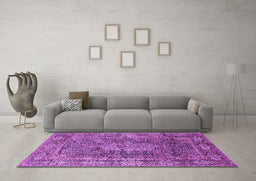 Machine Washable Medallion Purple Traditional Area Rugs in a Living Room, wshtr135pur