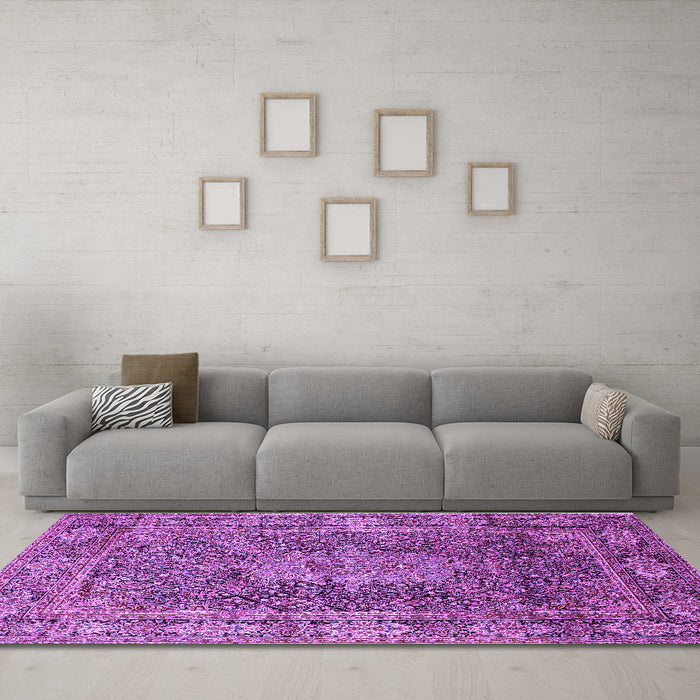 Machine Washable Medallion Purple Traditional Area Rugs in a Living Room, wshtr135pur