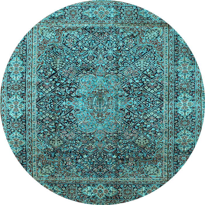 Round Medallion Light Blue Traditional Rug, tr135lblu