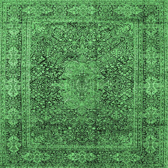 Square Machine Washable Medallion Emerald Green Traditional Area Rugs, wshtr135emgrn