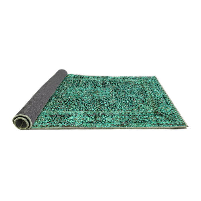 Sideview of Medallion Turquoise Traditional Rug, tr135turq