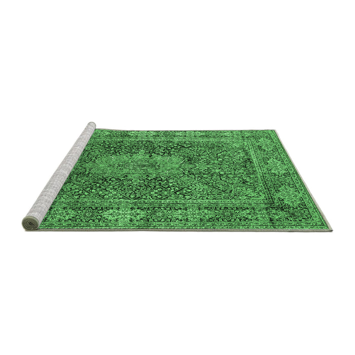 Sideview of Machine Washable Medallion Emerald Green Traditional Area Rugs, wshtr135emgrn