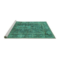 Sideview of Machine Washable Medallion Turquoise Traditional Area Rugs, wshtr135turq