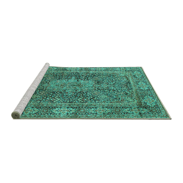 Sideview of Machine Washable Medallion Turquoise Traditional Area Rugs, wshtr135turq