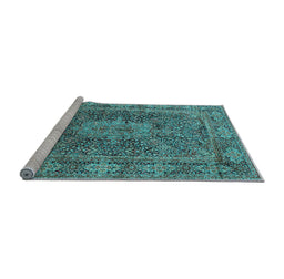 Sideview of Machine Washable Medallion Light Blue Traditional Rug, wshtr135lblu