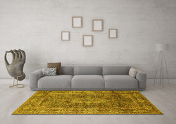 Machine Washable Medallion Yellow Traditional Rug in a Living Room, wshtr135yw