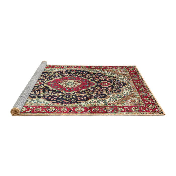 Sideview of Machine Washable Traditional Brown Red Rug, wshtr136