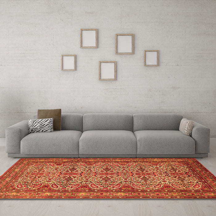 Machine Washable Persian Orange Traditional Area Rugs in a Living Room, wshtr1360org