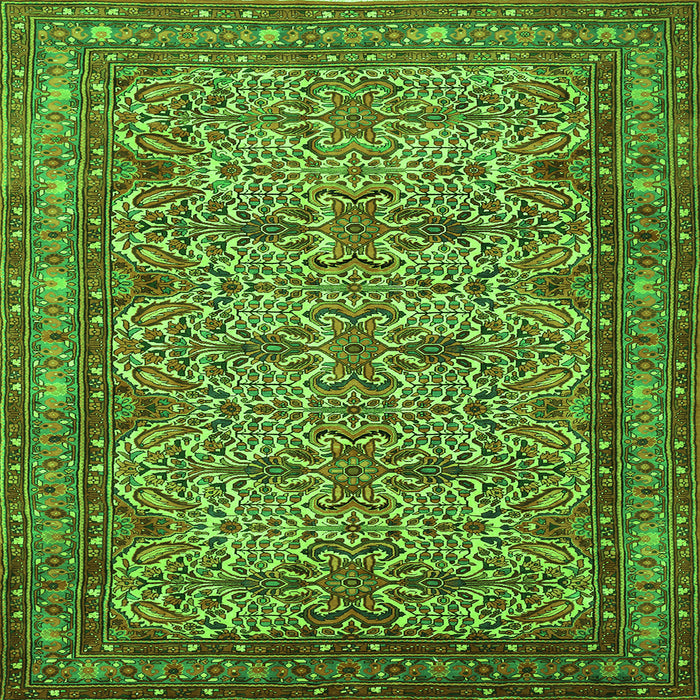 Round Machine Washable Persian Green Traditional Area Rugs, wshtr1360grn