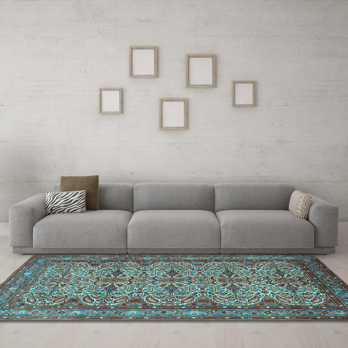 Machine Washable Persian Light Blue Traditional Rug in a Living Room, wshtr1360lblu