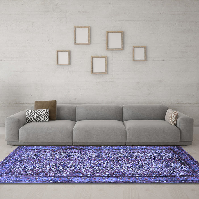 Machine Washable Persian Blue Traditional Rug in a Living Room, wshtr1360blu