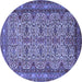 Round Machine Washable Persian Blue Traditional Rug, wshtr1360blu