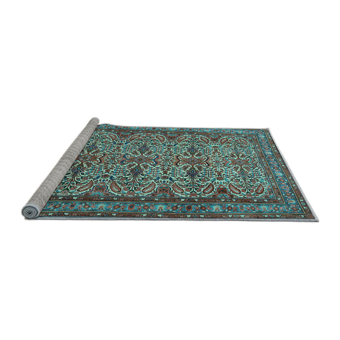 Sideview of Machine Washable Persian Light Blue Traditional Rug, wshtr1360lblu