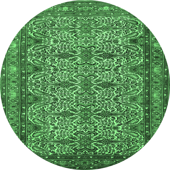 Round Machine Washable Persian Emerald Green Traditional Area Rugs, wshtr1360emgrn