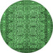 Round Machine Washable Persian Emerald Green Traditional Area Rugs, wshtr1360emgrn