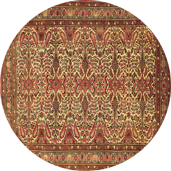 Round Machine Washable Persian Brown Traditional Rug, wshtr1360brn