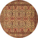 Round Machine Washable Persian Brown Traditional Rug, wshtr1360brn