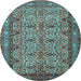 Round Machine Washable Persian Light Blue Traditional Rug, wshtr1360lblu