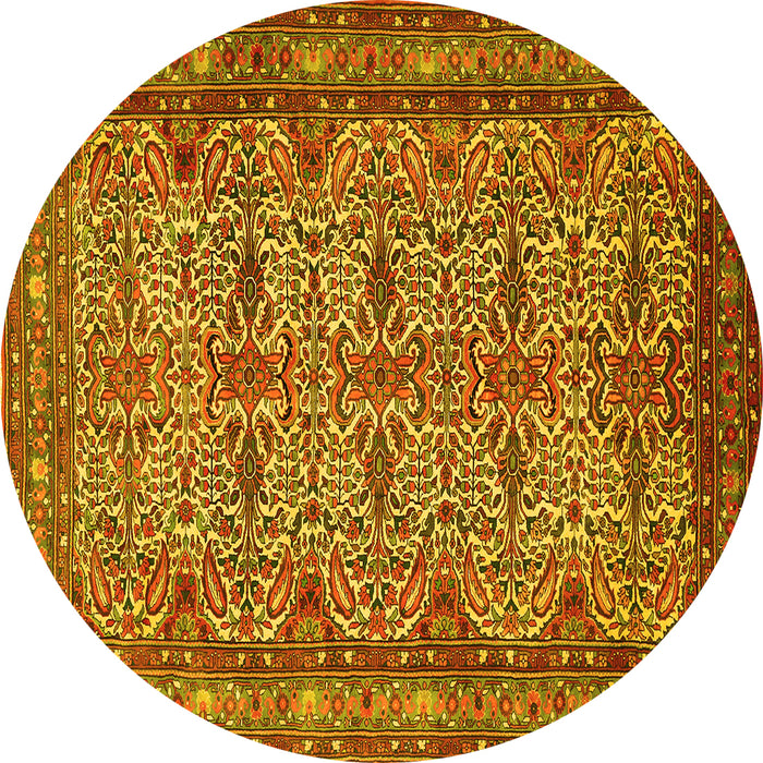 Round Machine Washable Persian Yellow Traditional Rug, wshtr1360yw