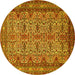 Round Machine Washable Persian Yellow Traditional Rug, wshtr1360yw