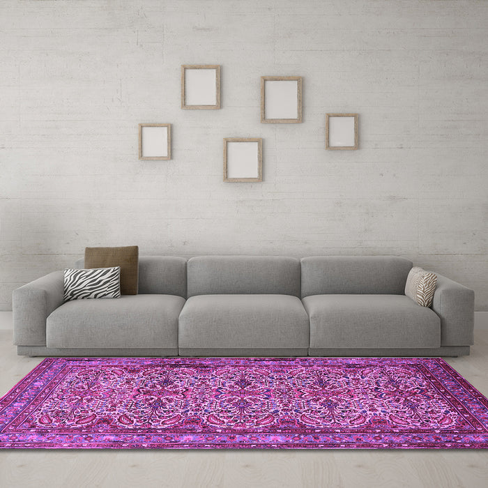 Machine Washable Persian Purple Traditional Area Rugs in a Living Room, wshtr1360pur