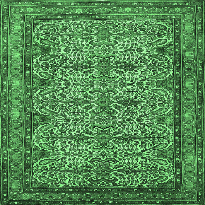 Square Persian Emerald Green Traditional Rug, tr1360emgrn