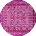 Round Machine Washable Persian Pink Traditional Rug, wshtr1360pnk