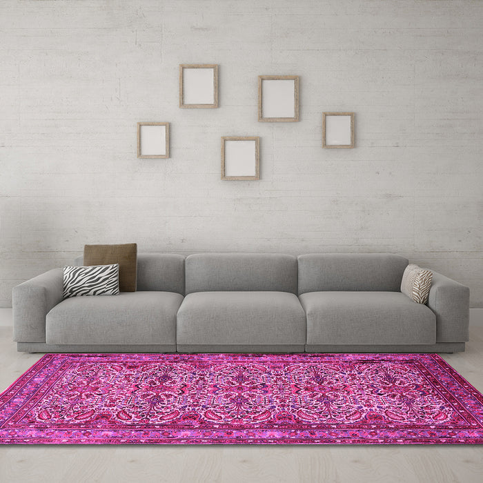 Machine Washable Persian Pink Traditional Rug in a Living Room, wshtr1360pnk
