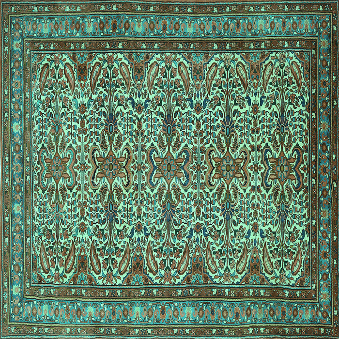Square Machine Washable Persian Turquoise Traditional Area Rugs, wshtr1360turq