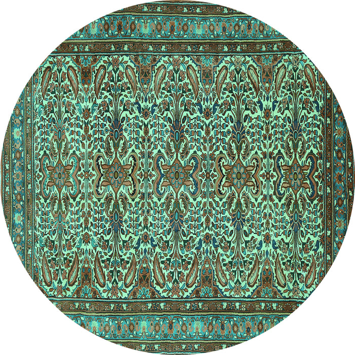 Round Machine Washable Persian Turquoise Traditional Area Rugs, wshtr1360turq
