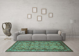 Machine Washable Persian Turquoise Traditional Area Rugs in a Living Room,, wshtr1360turq