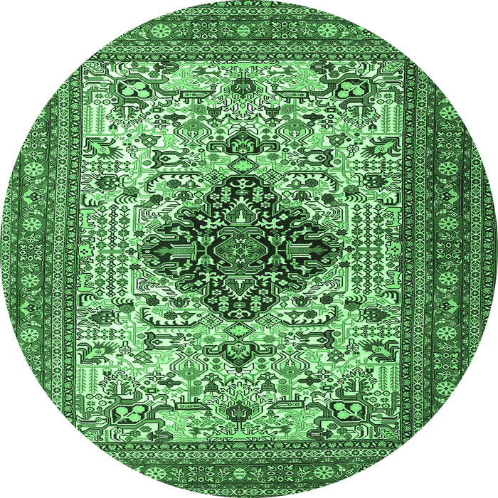 Round Machine Washable Persian Emerald Green Traditional Area Rugs, wshtr1361emgrn